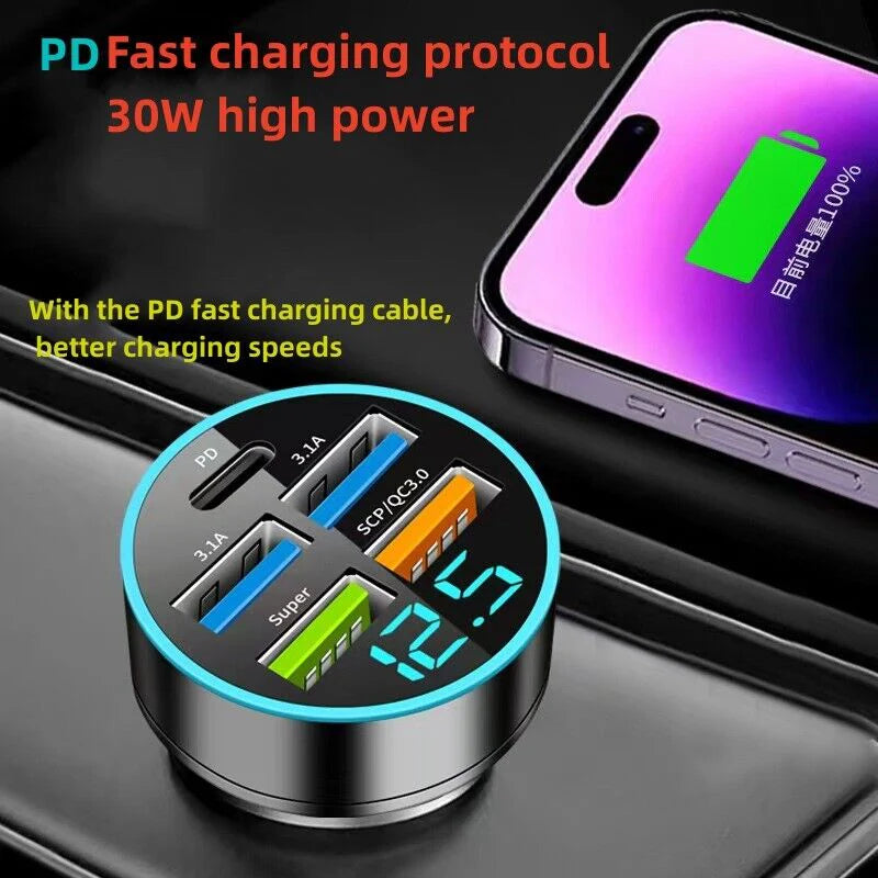 5 USB Port Super Fast Car Charger Adapter for Iphone Samsung Android Cell Phone