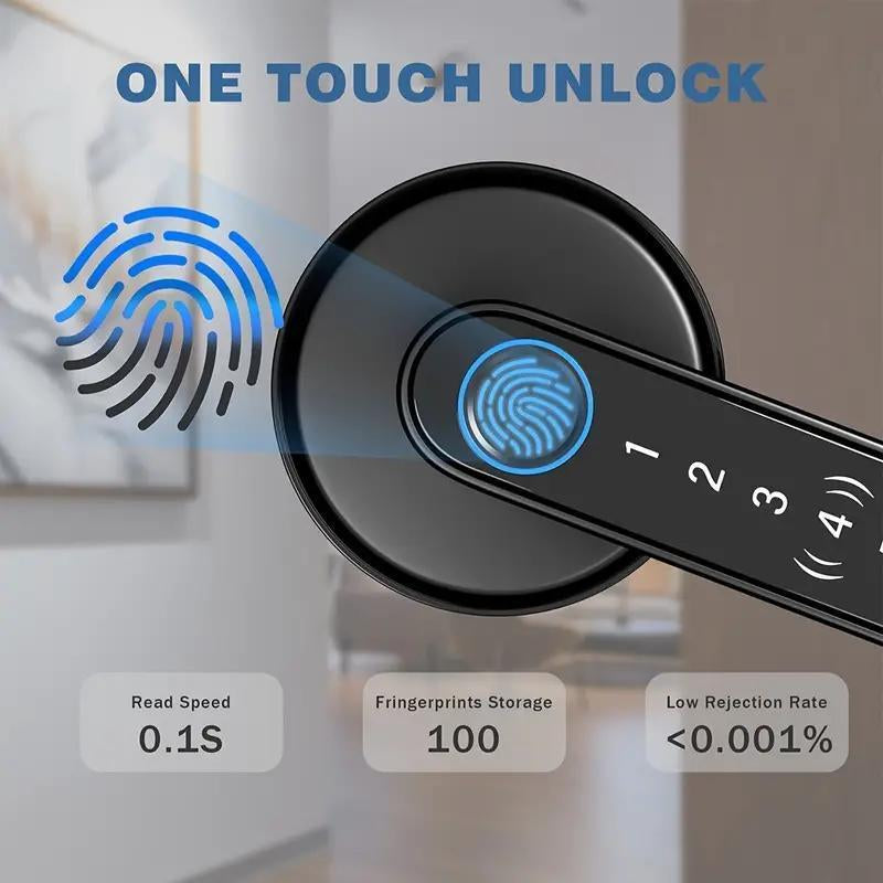 Smart Fingerprint Door Lock, 1 Count Keyless Entry Lock with Keyboard Handle, Digital Electric Biometric Smart Door Lock for Bedroom, Keyless Entry Door Handle