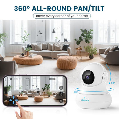 Litokam 2K Indoor Camera: 360° Pan/Tilt Home Security for Pets, Motion Detection, Night Vision, 2-Way Audio, Alexa Compatible, App Control