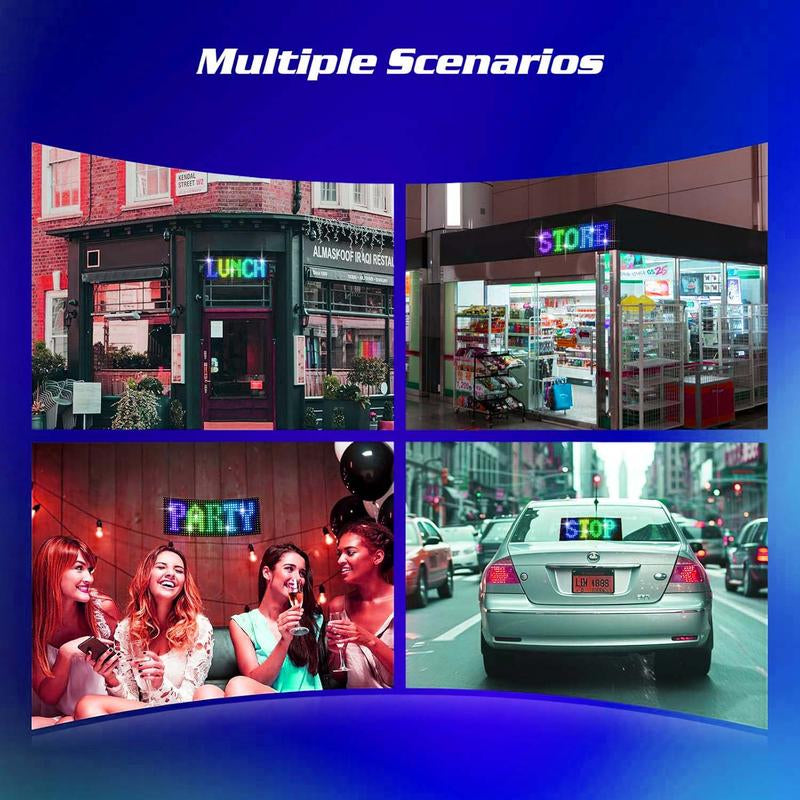 Programmable Led Sign, 14''X4'' Pre-Made Animations & Customizable Text Led Car Sign, Bluetooth APP Control Scrolling LED Sign, Custom,Graffiti Flexible Led Matrix Panel for Car Store Hotel Holiday