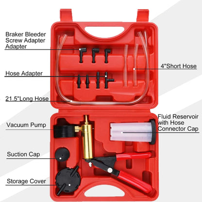 Hand Held Vacuum Pressure Pump Tester Set Brake Fluid Bleeder Bleeding Kit + Box