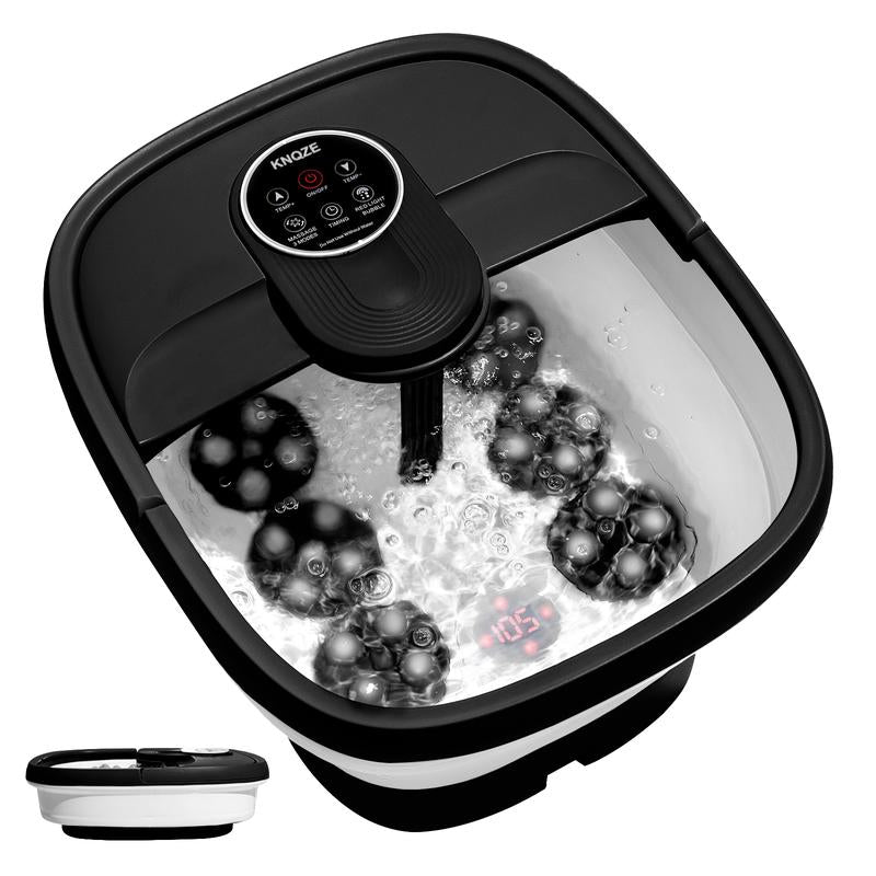 Electric Motorized Foot Spa with Heat, Bubble Massage, Remote Control, 24 Shiatsu Massage Balls for Stress Relief and Pedicure (Black) Comfort