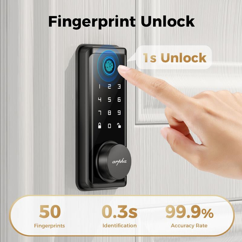 ARPHA D601 Fingerprint Door Lock, Keyless Entry Door Lock Deadbolt, Multiple Entry Methods， APP Control, Auto Lock, IP54 Waterproof, Easy to Install Room Office Home Security