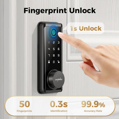 ARPHA D601 Fingerprint Door Lock, Keyless Entry Door Lock Deadbolt, Multiple Entry Methods， APP Control, Auto Lock, IP54 Waterproof, Easy to Install Room Office Home Security