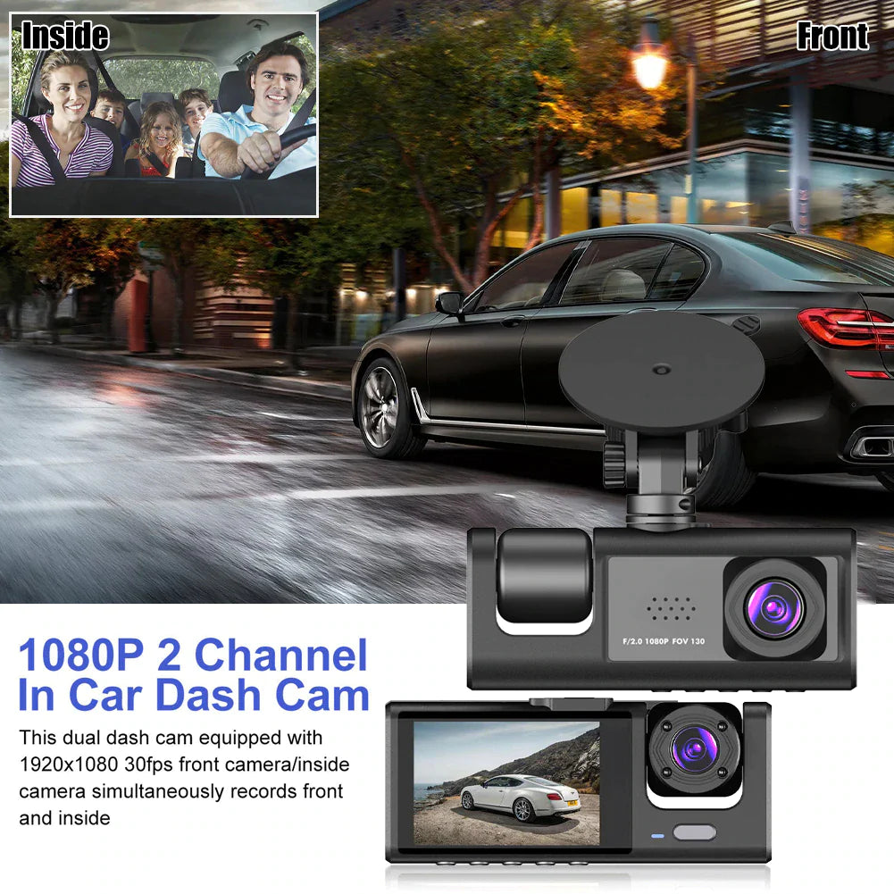 Car Dual Lens Dash Cam HD 1080P Front/Rear/Inside Video Recorder Camera G-Sensor