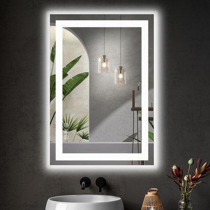 Sweet Furniture Bathroom Vanity Mirror - Anti-Fog, Dimmable Rectangle Mirror with Front & Backlight, Smart Memory Function, Tempered Glass