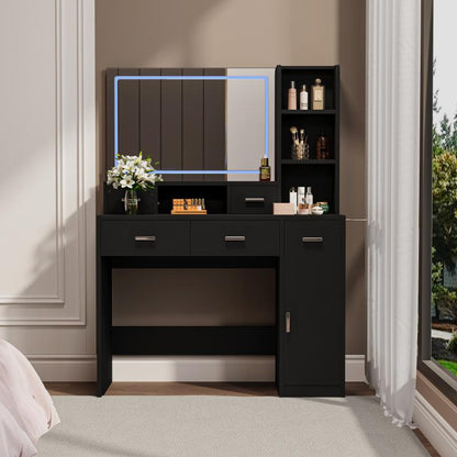 [Bellemave]Newly Designed Smart Mirror Dressing Table with Drawers and Storage Cabinet, Dressing Table with Dressing Pad for Bedroom, Dressing Room