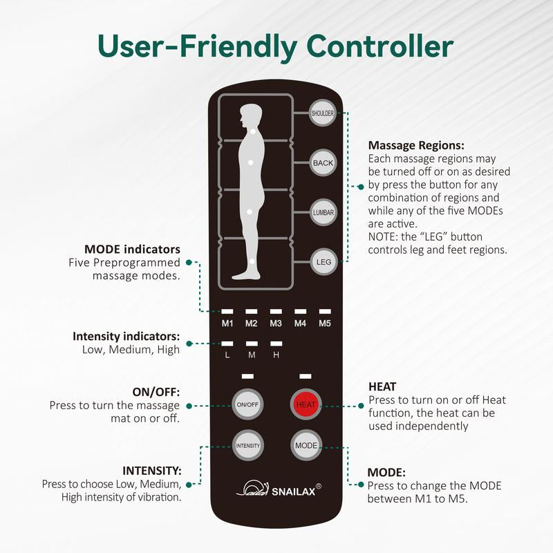 Snailax Full Body Massage Mat,Vibrating Massage Mat with Heat,Full Body Massager,2 Heating Pads, 10 Vibration Motors