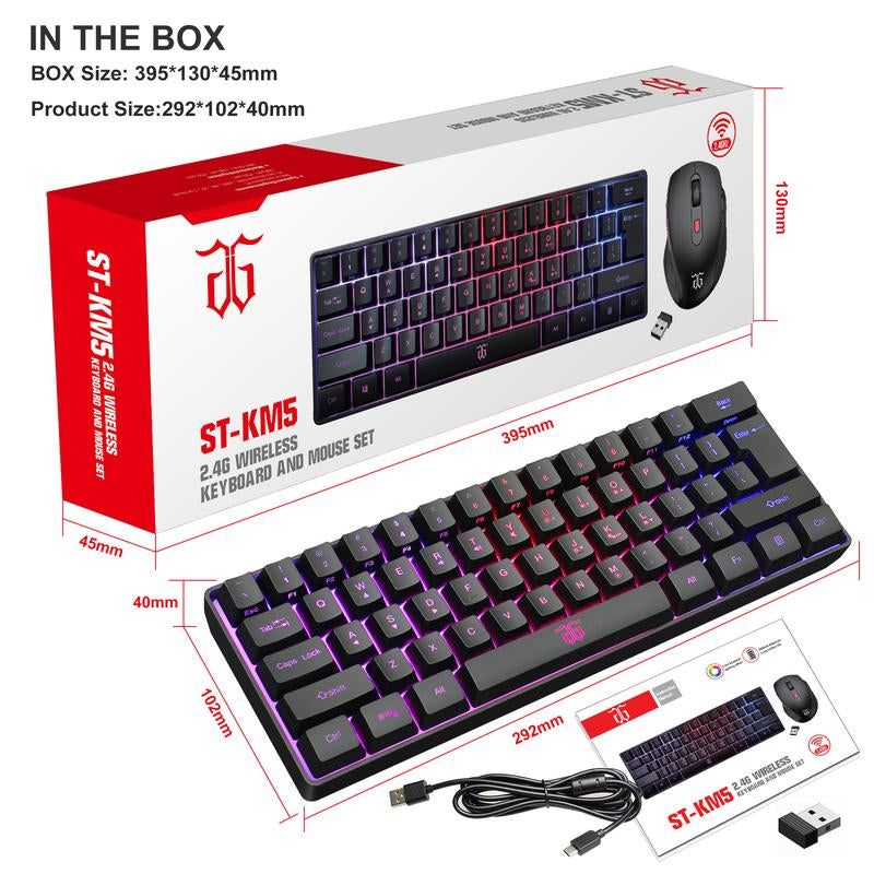 Snpurdiri 60% Wireless Gaming Keyboard and Mouse Combo, Include 2.4G Small Mini Merchanical Feel Keyboard, Ergonomic Design Vertical