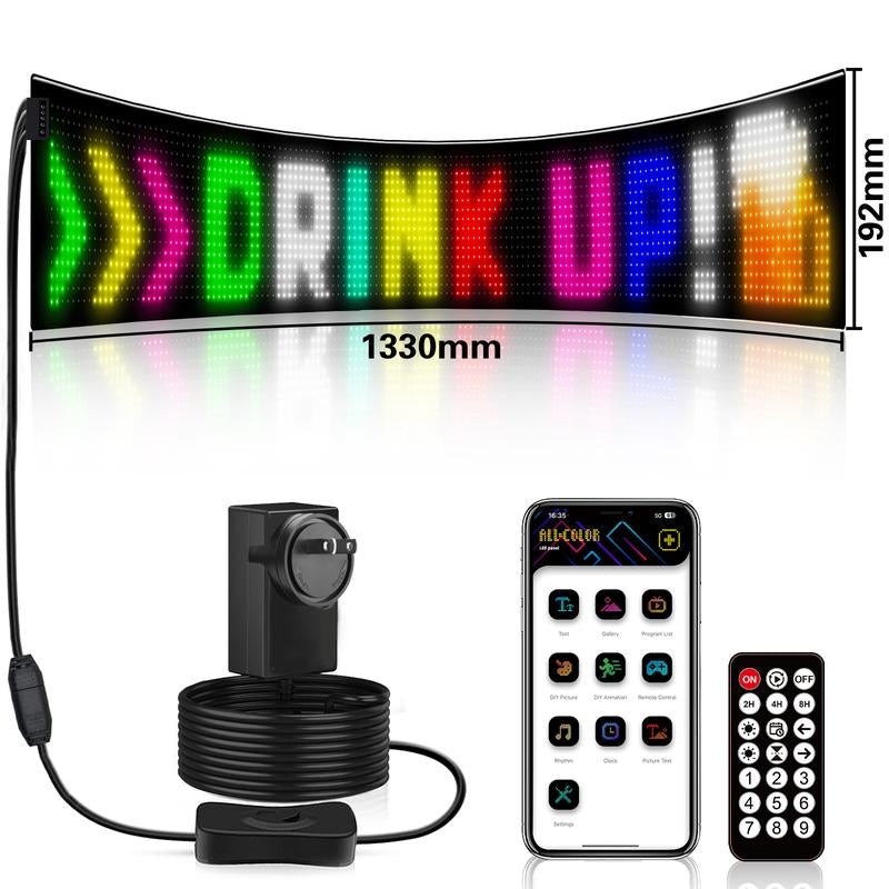 Kenworth LED Sign for Car - 2121 RGB LED Matrix, Smart App Control, Waterproof IP66, Flexible USB Plug Design, DIY Text, Patterns & Animations