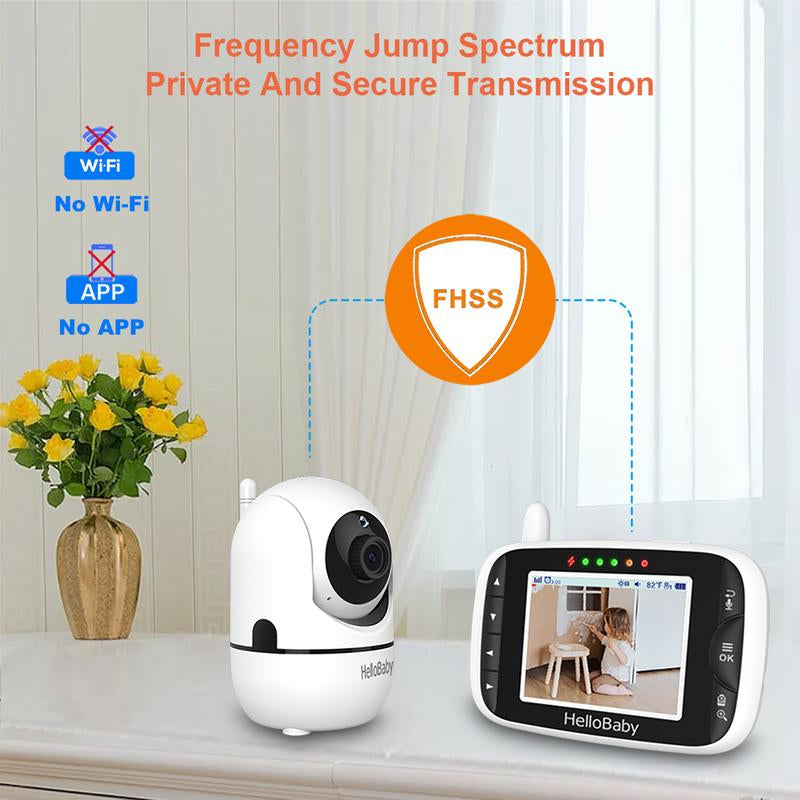 Hellobaby 3.2'' Video Baby Monitor, Remote Pan-Tilt-Zoom Camera, Night Vision, 2-Way Audio, Lullabies & Temp Sensor for Baby Safety