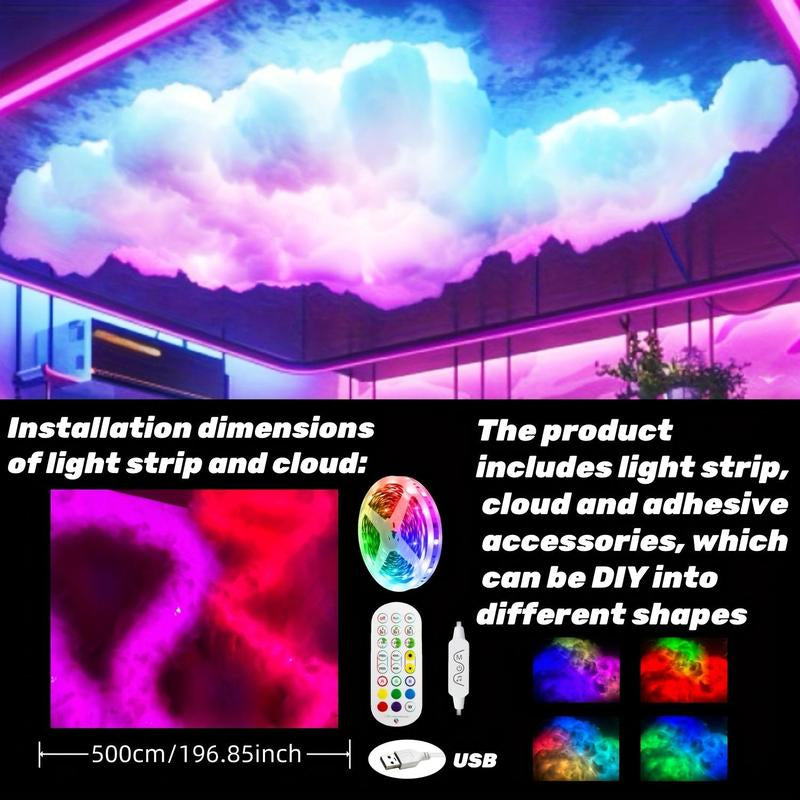 16.4Ft DIY Creative 3D Thundercloud LED Light - Computer Accessories & Peripherals for Gaming Room, Garage, Club, Party - Colorful Atmosphere Night Light with Lightning Cloud Effect-47