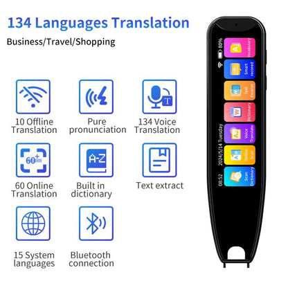 Electronics Translation Pen Portable Smart Digital HD Multi-Purpose Rechargeable Multilingual Smart Electronic Translation Dictionary Pen Versatile Translation Quick Check Professional Translation