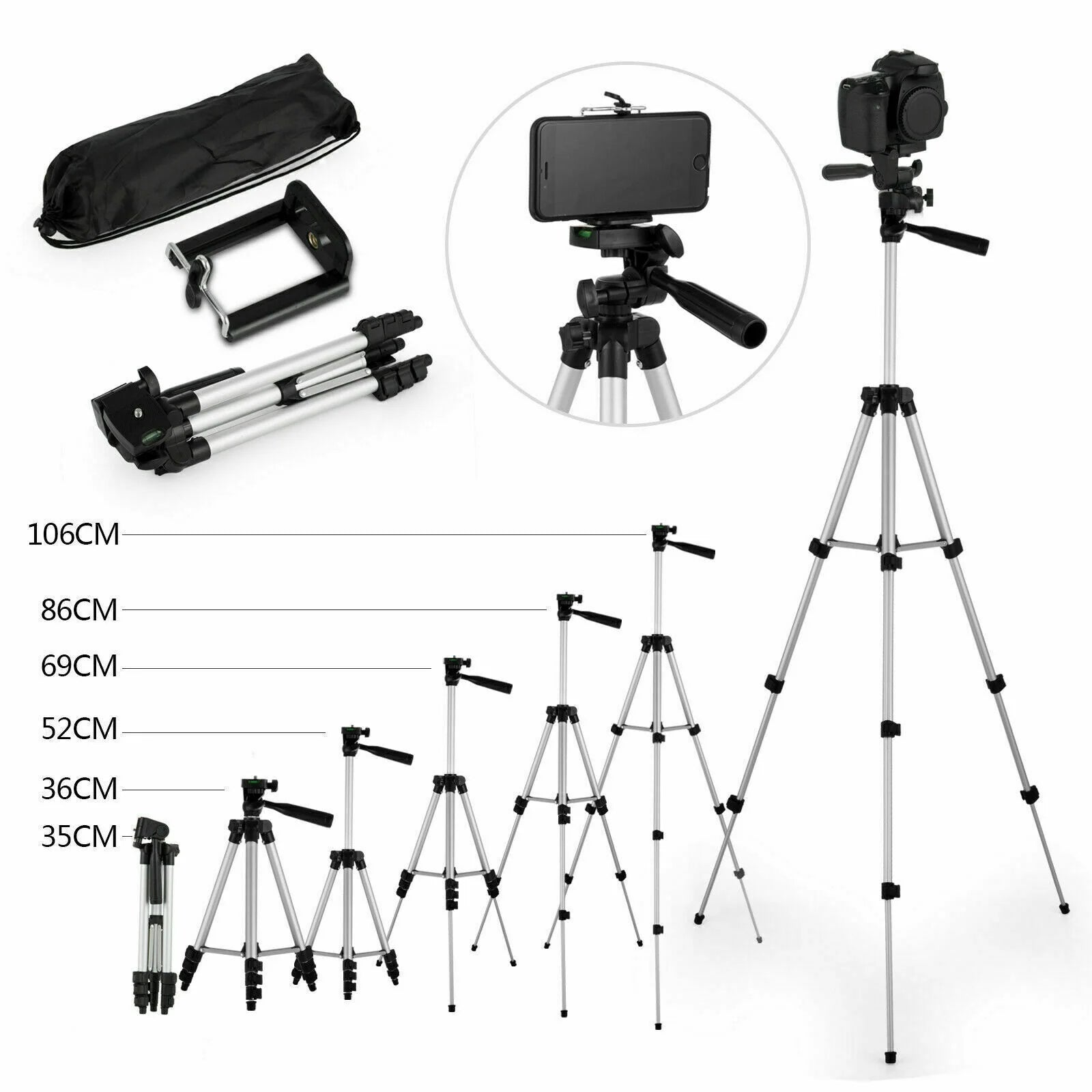 Professional Camera Tripod Stand Holder Mount for Iphone Samsung Cell Phone+ Bag