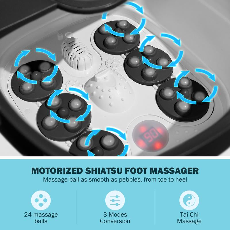 Electric Motorized Foot Spa with Heat, Bubble Massage, Remote Control, 24 Shiatsu Massage Balls for Stress Relief and Pedicure (Black) Comfort