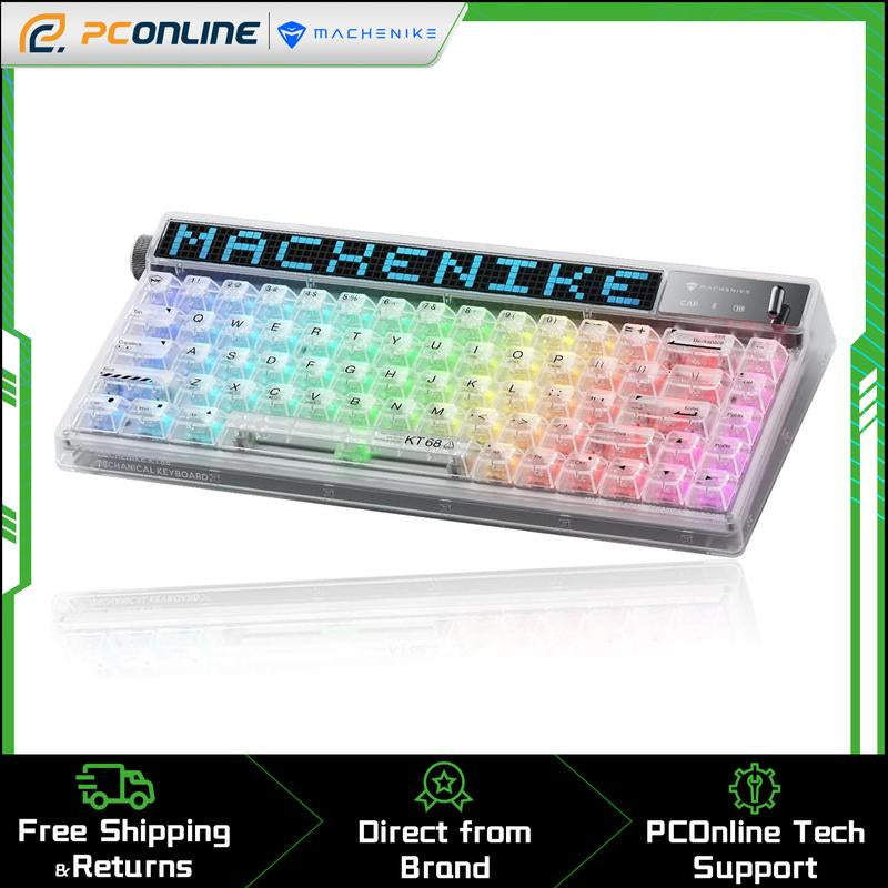 Machenike KT68 Pro 65% RGB Wireless Mechanical Gaming Keyboard, Customizable LED Screen, 3-Modes 68 Keys Hot Swappable Switch, Win/Mac