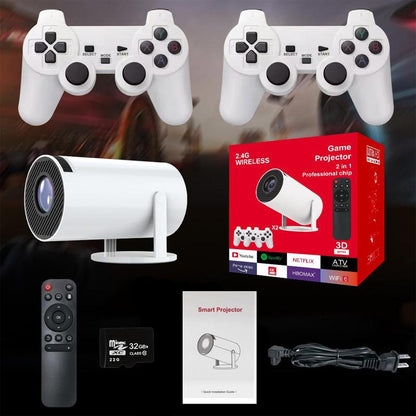 Game Projector with 2 Retro Game Consoles, Mini Projector with Bluetooth and WIFI, 4K Multi-Function HD Portable Outdoor Movie Proyector, Compatible with Iphone/Pc/Laptop