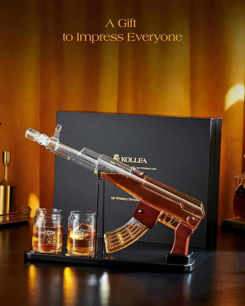 AK-47 Whiskey Decanter Set with Detachable Magazine & Bullet Shell Shaped Glasses for Home Bar, Liquor Whiskey Dispenser - Utensils for Birthday