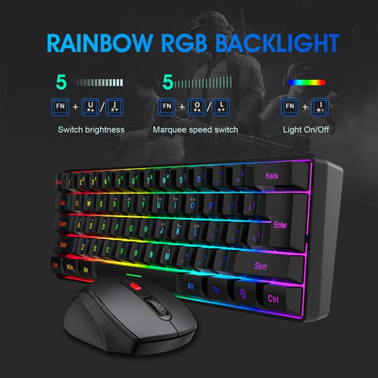 Snpurdiri 60% Wireless Gaming Keyboard and Mouse Combo, Include 2.4G Small Mini Merchanical Feel Keyboard, Ergonomic Design Vertical