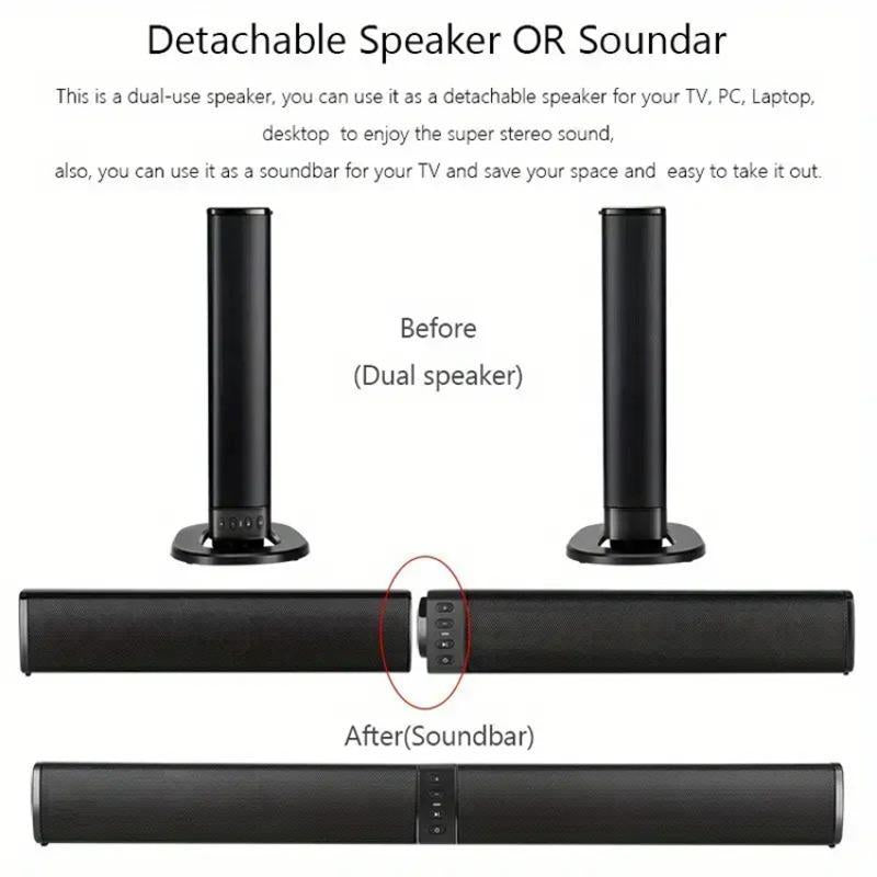 20W Smart TV Soundbar, 2.0 Channel 4 Speaker Home Theater Soundbar, Detachable Design Home Soundbar for TV, PC, Laptop, Mobile