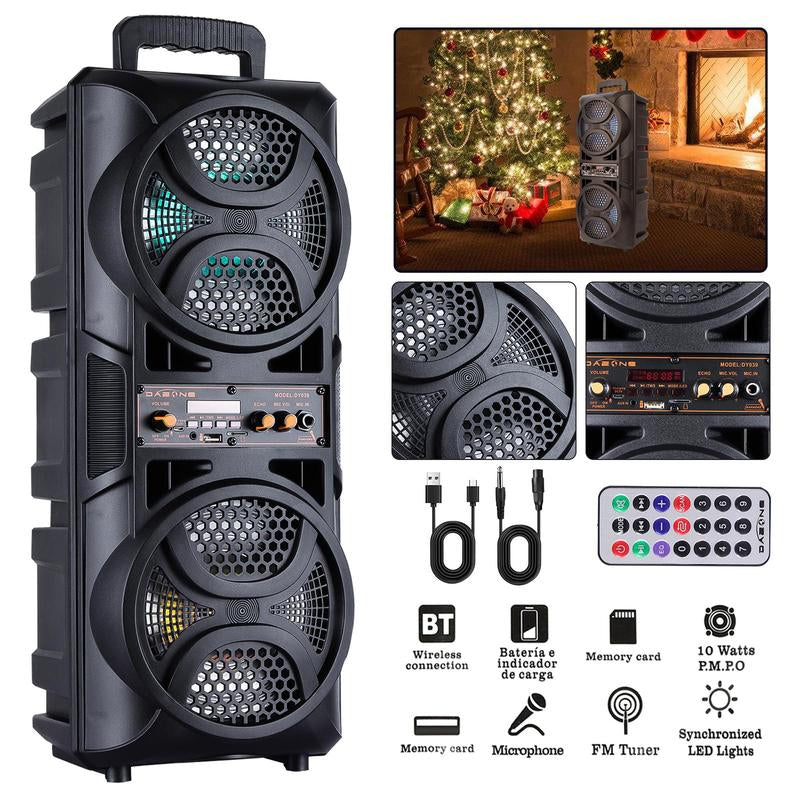 3000W Peak Power Bluetooth Speakers Portable Wireless Speaker with Double 6.5 Inch Subwoofer Heavy Bass,Fm Radio, Microphone, Lights, Remote Control TWS Stereo Sound System Speaker