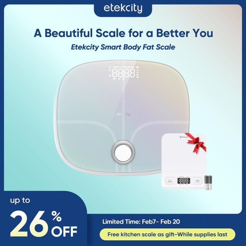 Etekcity Smart Scale, Digital Rechargeable Bathroom Weighing Monitor with BMI, Body Fat, Body Composition Analyzer, Bluetooth to App, Health Tracker