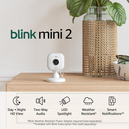 Blink Mini 2 - Home Security & Pet Camera with HD Video, Color Night View, Motion Detection, Two-Way Audio, and Built-In Spotlight - 1 Camera (White)