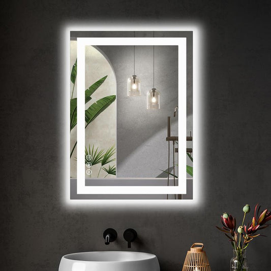 Sweet Furniture Bathroom Vanity Mirror - Anti-Fog, Dimmable Rectangle Mirror with Front & Backlight, Smart Memory Function, Tempered Glass