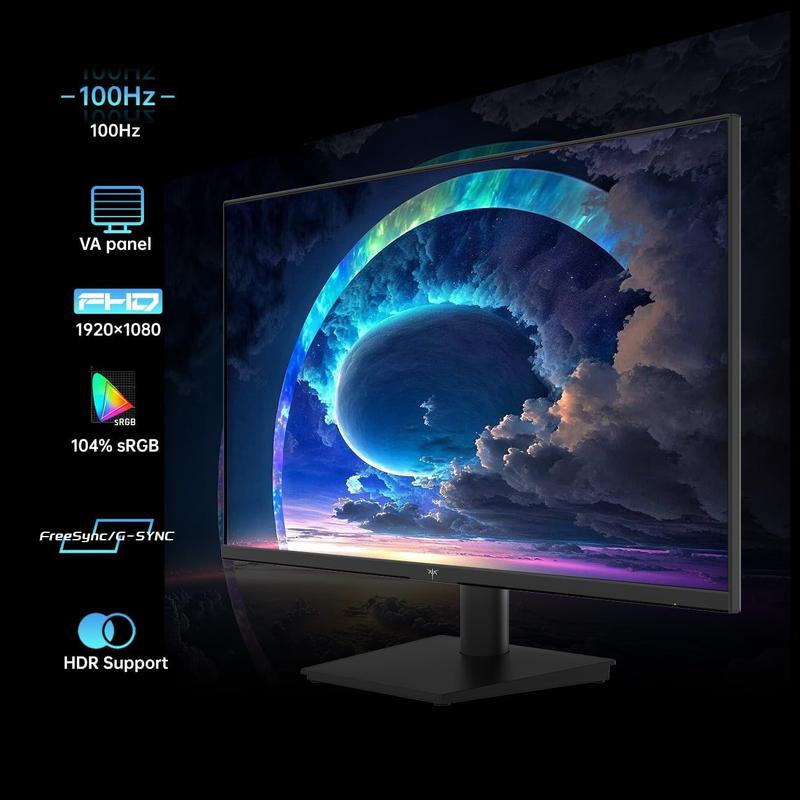 KTC 24 Inch 1080P Full HD Computer Monitor, 100Hz HDR10 Frameless Gaming Monitor with Freesync, HDMI & VGA Ports PC Monitor for Working, VESA, Tilt Adjustable, Eye Care