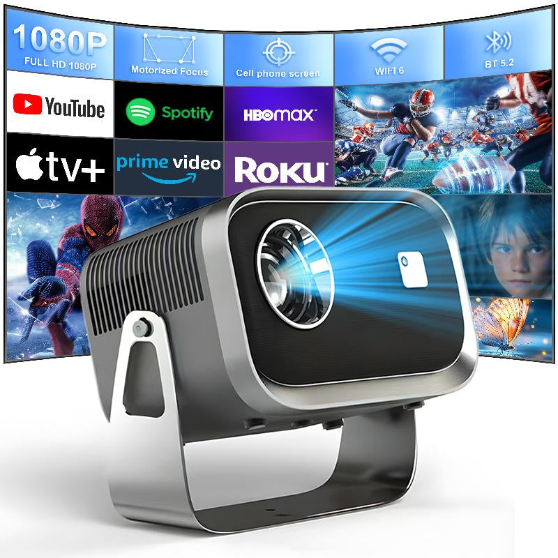 Mini Smart Projector, 4K1080P Decoding Ladder Adjustment, Mobile Computer Synchronized Image Function, Portable Large Screen Projector for Office Outdoor Room Android Projector Portable Projector