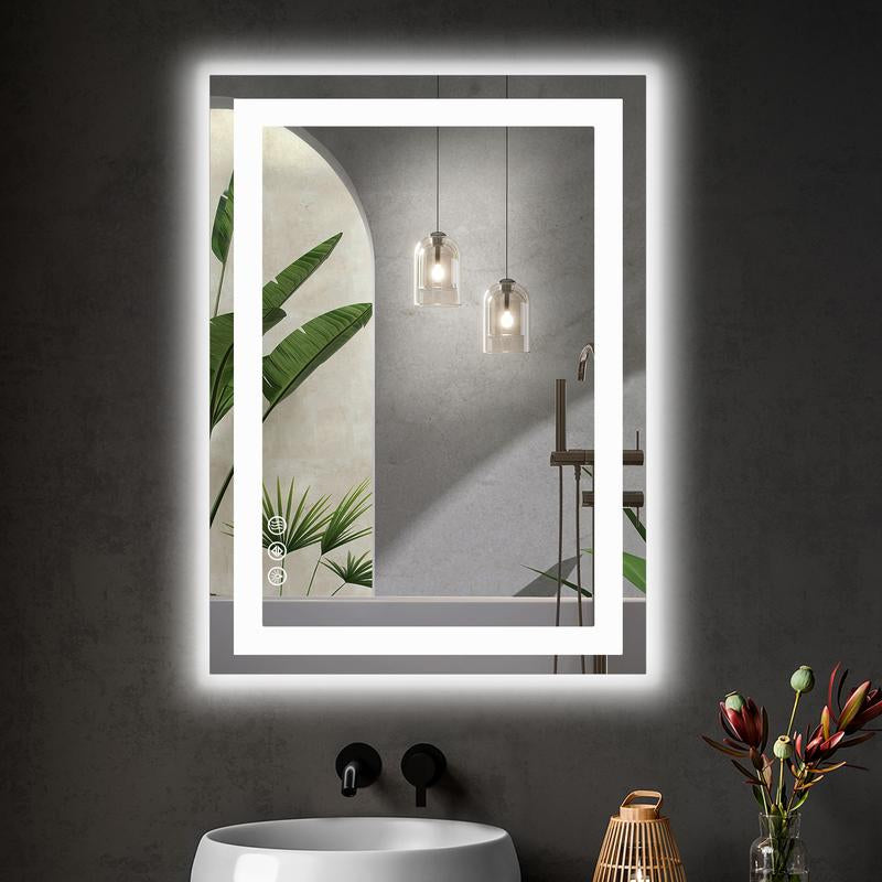 Sweet Furniture Bathroom Vanity Mirror - Anti-Fog, Dimmable Rectangle Mirror with Front & Backlight, Smart Memory Function, Tempered Glass