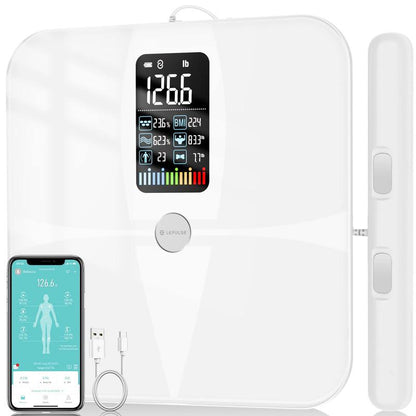 Scales for Body Weight and Fat, Lepulse 8 Electrode Smart Body Fat Scale, Large Display BMI Digital Weight Scale, Full Body Composition Analyzer with Report, Accurate Bathroom Scale for Weight Muscle, Lescale P1