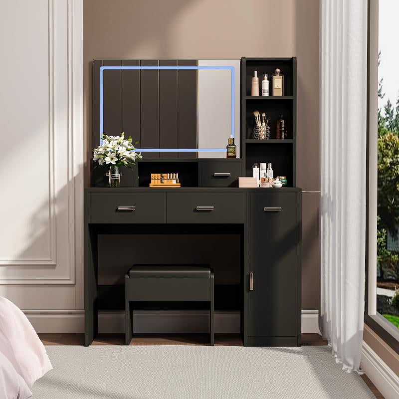 [Bellemave]Newly Designed Smart Mirror Dressing Table with Drawers and Storage Cabinet, Dressing Table with Dressing Pad for Bedroom, Dressing Room