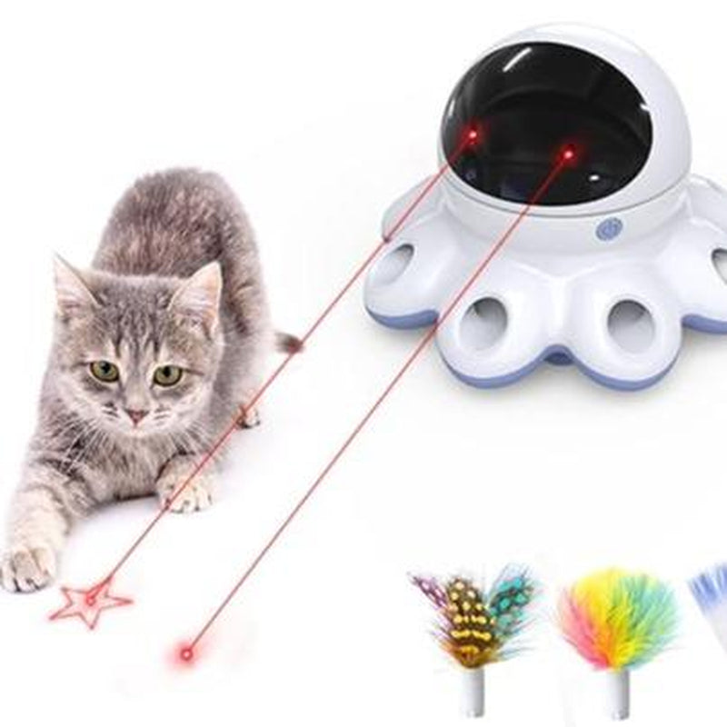 ORSDA Indoor Cat Automatic Cat Toy, Laser Interactive Cat Toy 8 Hole Mouse Mole Mouse Moving Feathers, USB Rechargeabl