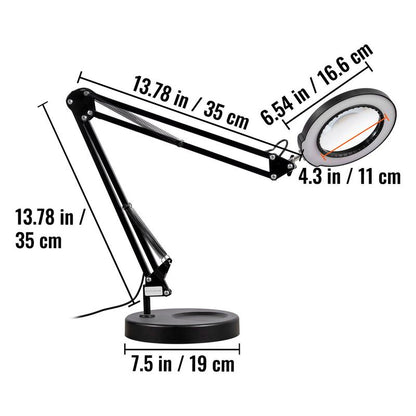 VEVOR Magnifying Glass with Light and Stand, 5X Magnifying Lamp, 4.3" Glass Lens, Base and Clamp 2-In-1 Desk Magnifier with Light, 64 LED Lights 5 Color Modes, for Close Work Reading Repair Crafts