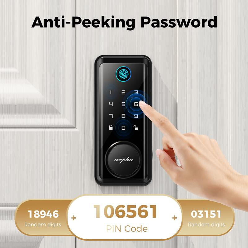 ARPHA D601 Fingerprint Door Lock, Keyless Entry Door Lock Deadbolt, Multiple Entry Methods， APP Control, Auto Lock, IP54 Waterproof, Easy to Install Room Office Home Security