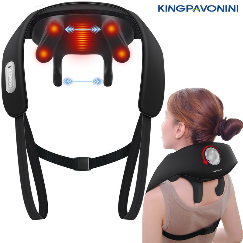 Kingpavonini Neck Massager with Adjustable Width and Voice Prompt, Wireless Back Massager with Heat, 6D Shiatsu Shoulder and Neck Massager at Home or Office, Ideal Gift for Men and Women Neck Massager Back Massager Neck Shoulder