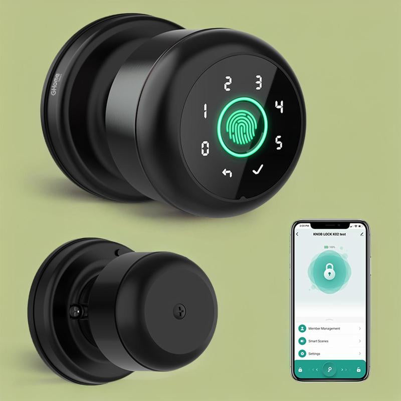 Ghome Smart 4-In-1 Smart Door Knob, 1 Count APP & Key & Password Opening Smart Door Lock, Multifunctional Fingerprint Unlocking Smart Security Lock for Home, Room Door Accessories