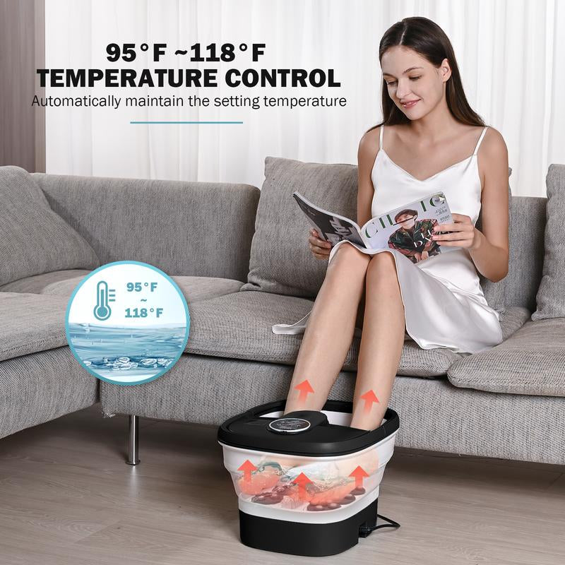 Electric Motorized Foot Spa with Heat, Bubble Massage, Remote Control, 24 Shiatsu Massage Balls for Stress Relief and Pedicure (Black) Comfort