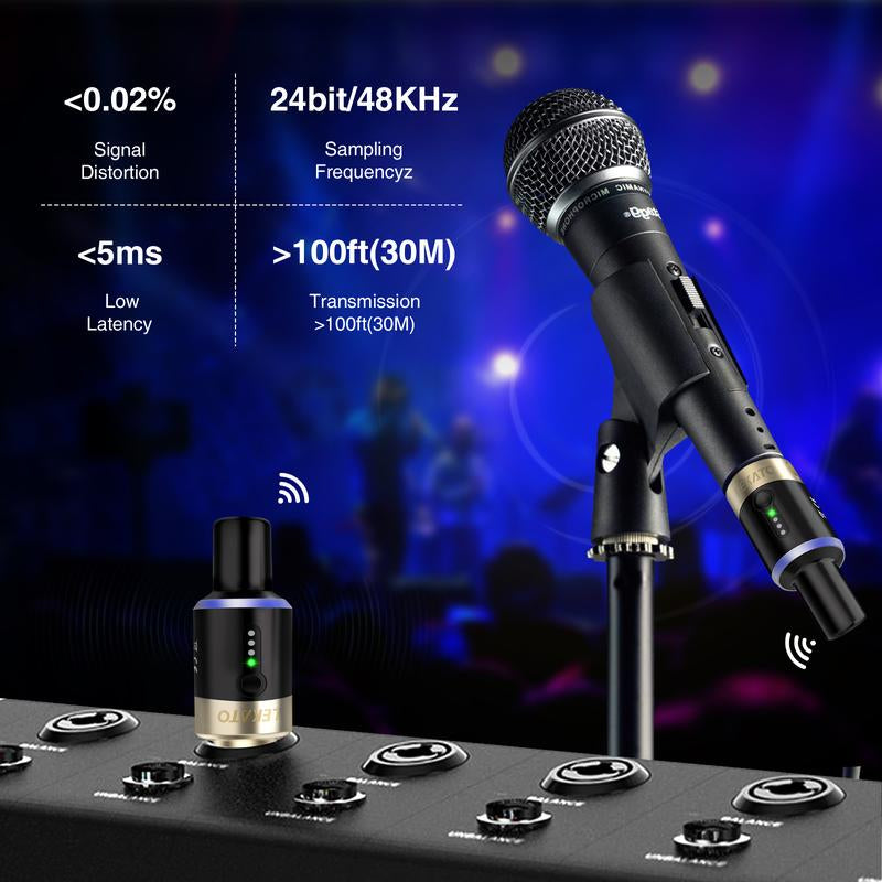 LEKATO MW-1 Plug-On XLR Wireless Microphone Transmitter Receiver Kit,5.8Ghz PRO Microphone Wireless System Set,For Dynamic Microphone,Audio Mixer,Dslr Camera,Pa System,Tiktok Media Anchor Livestream Record,Singer Music Player Song Writer Christmas Gift