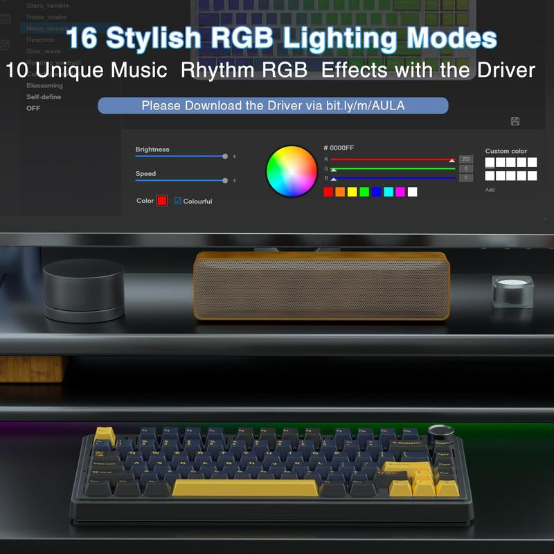 AULA F75 Keyboard 75 Percent Wireless Mechanical Gaming Keyboard, Gasket Hot Swappable Custom Keyboard, Multimedia Scroll Key RGB Rainbow Backlit, 2.4Ghz/Type-C/Bt5.0 Creamy Keyboards Budget Keyboard, Bluetooth Office Computer Volume Knob Boyfriend Gift