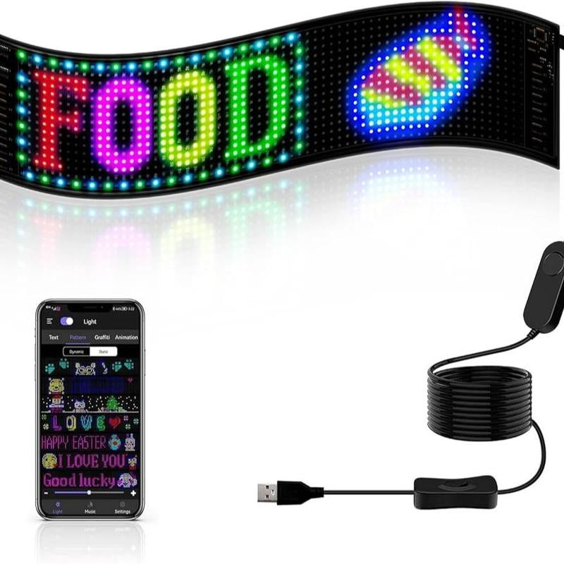 Kenworth LED Sign for Car - 2121 RGB LED Matrix, Smart App Control, Waterproof IP66, Flexible USB Plug Design, DIY Text, Patterns & Animations