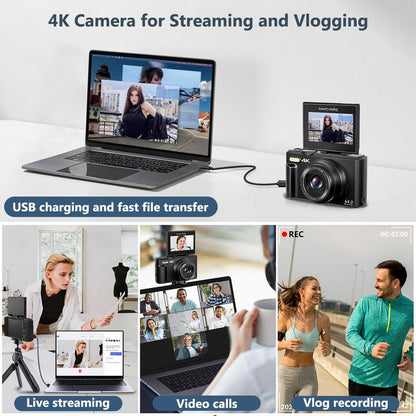 4K Digital Camera for Photography, Auto-Focus 64MP Vlogging Camera for Beginner with 3 Inch 180° Flip Screen, 18X Digital Zoom Point and Shoot Camera with 32GB Micro SD Card & 2 Batteries, Perfect Gifts for Halloween and Thanksgiving