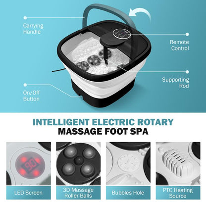 Electric Motorized Foot Spa with Heat, Bubble Massage, Remote Control, 24 Shiatsu Massage Balls for Stress Relief and Pedicure (Black) Comfort