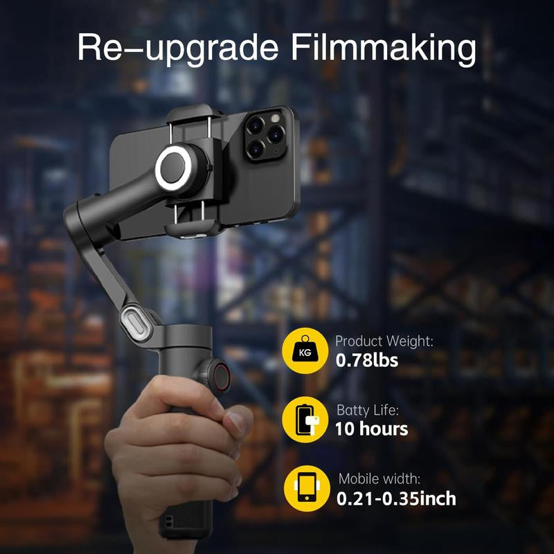 Tracking Gimbal for Iphone 15 14 Pro Max/Android Foldable 3-Axis Handheld Phone Gimbal for Video Recording Accessories Selfie Cellphone Folding