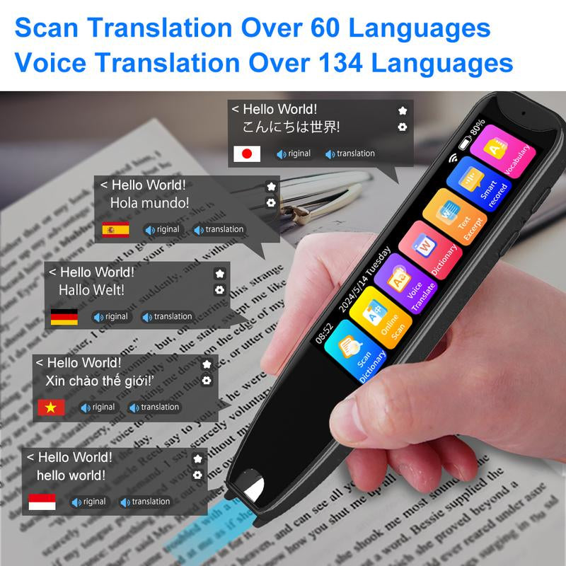 Electronics Translation Pen Portable Smart Digital HD Multi-Purpose Rechargeable Multilingual Smart Electronic Translation Dictionary Pen Versatile Translation Quick Check Professional Translation