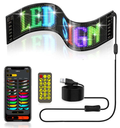 Programmable Led Sign, 14''X4'' Pre-Made Animations & Customizable Text Led Car Sign, Bluetooth APP Control Scrolling LED Sign, Custom,Graffiti Flexible Led Matrix Panel for Car Store Hotel Holiday