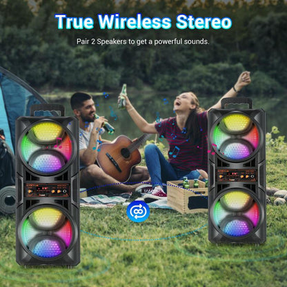 3000W Peak Power Bluetooth Speakers Portable Wireless Speaker with Double 6.5 Inch Subwoofer Heavy Bass,Fm Radio, Microphone, Lights, Remote Control TWS Stereo Sound System Speaker